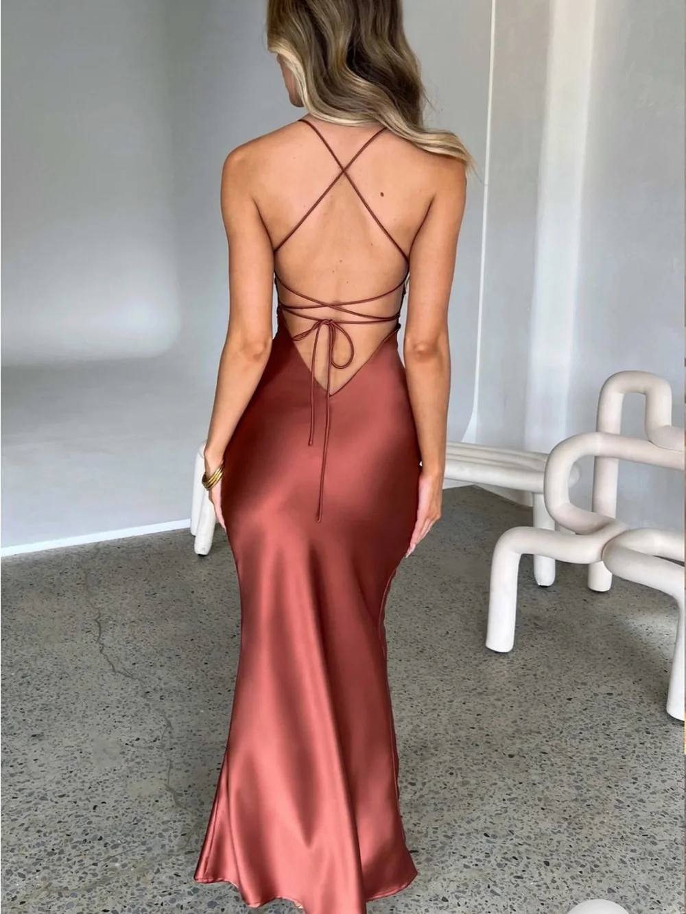Baby Boo Fashion Malika Maxi Satin Dress - Rust - Picture 2 of 7